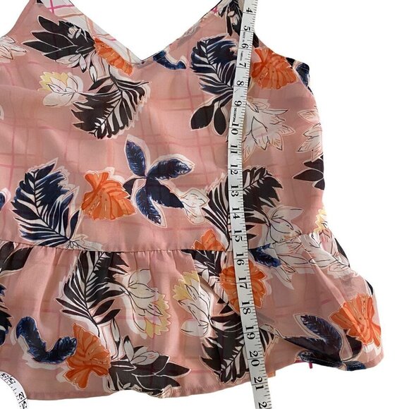 A New Day Ruffled Hem Floral Layered Tank Pink|Blue|Orange w/plaid liner. XS - Picture 6 of 9